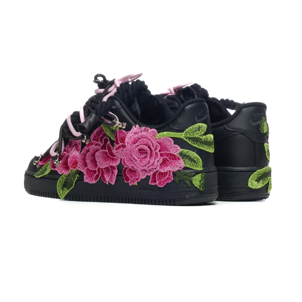 NIKE AIR FORCE BLACK PINK ROSES