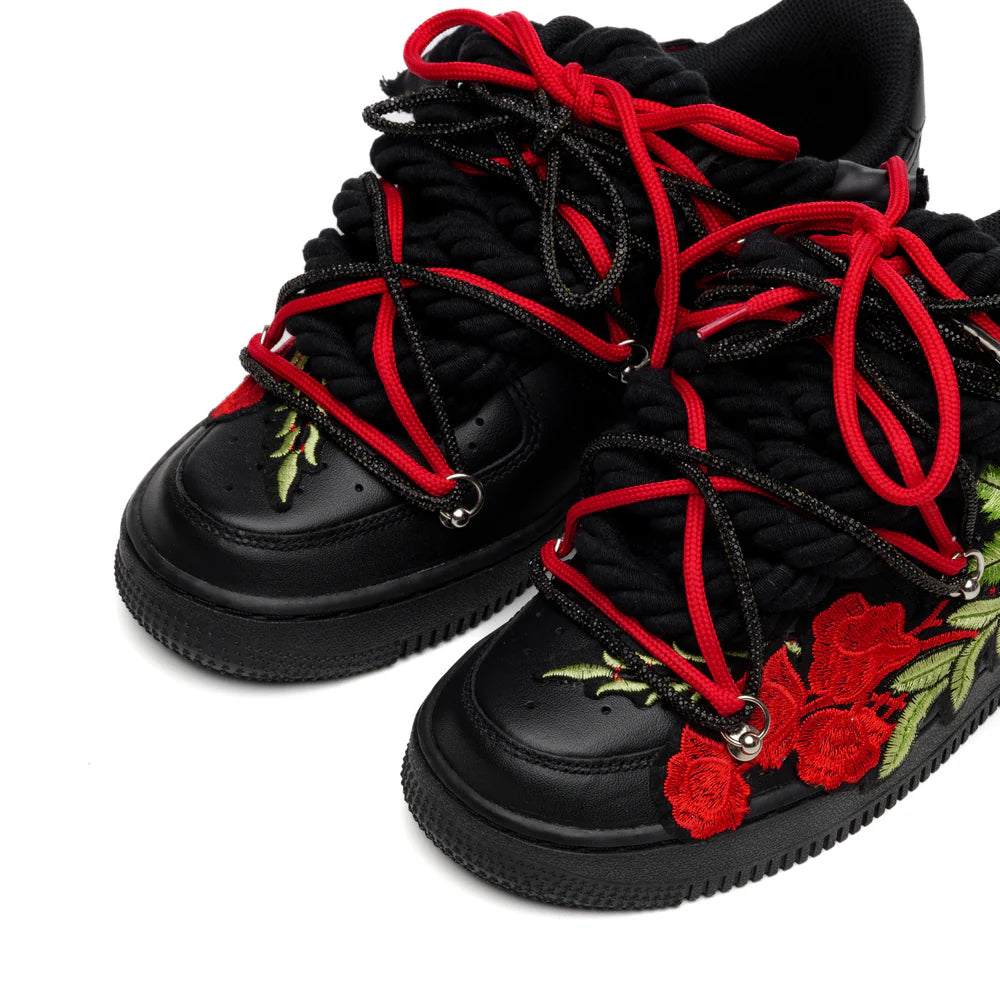 NIKE AIR FORCE BLACK RED ROSES