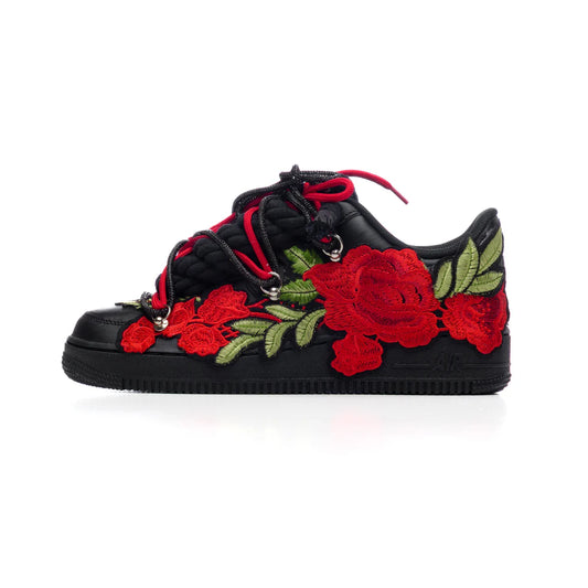 NIKE AIR FORCE BLACK RED ROSES