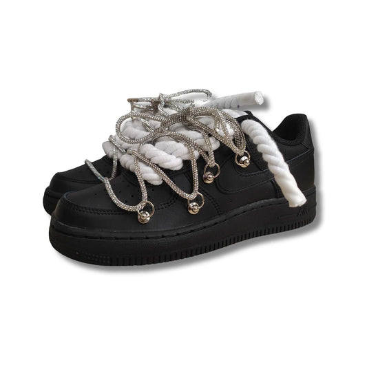 NIKE AIR FORCE ROPE LACES BLACK WHITE SWAROVSKI