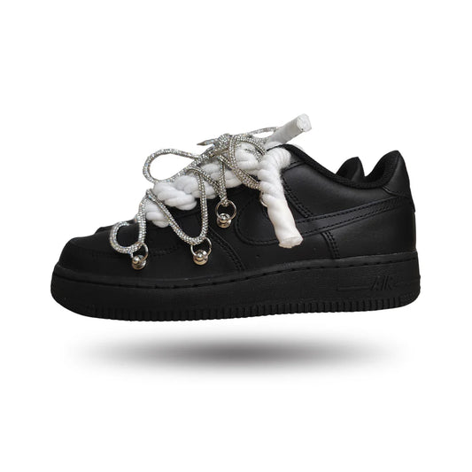 NIKE AIR FORCE ROPE LACES BLACK WHITE SWAROVSKI