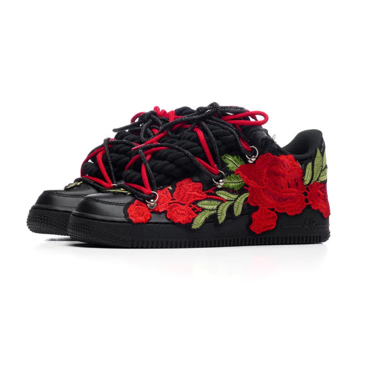 NIKE AIR FORCE BLACK RED ROSES