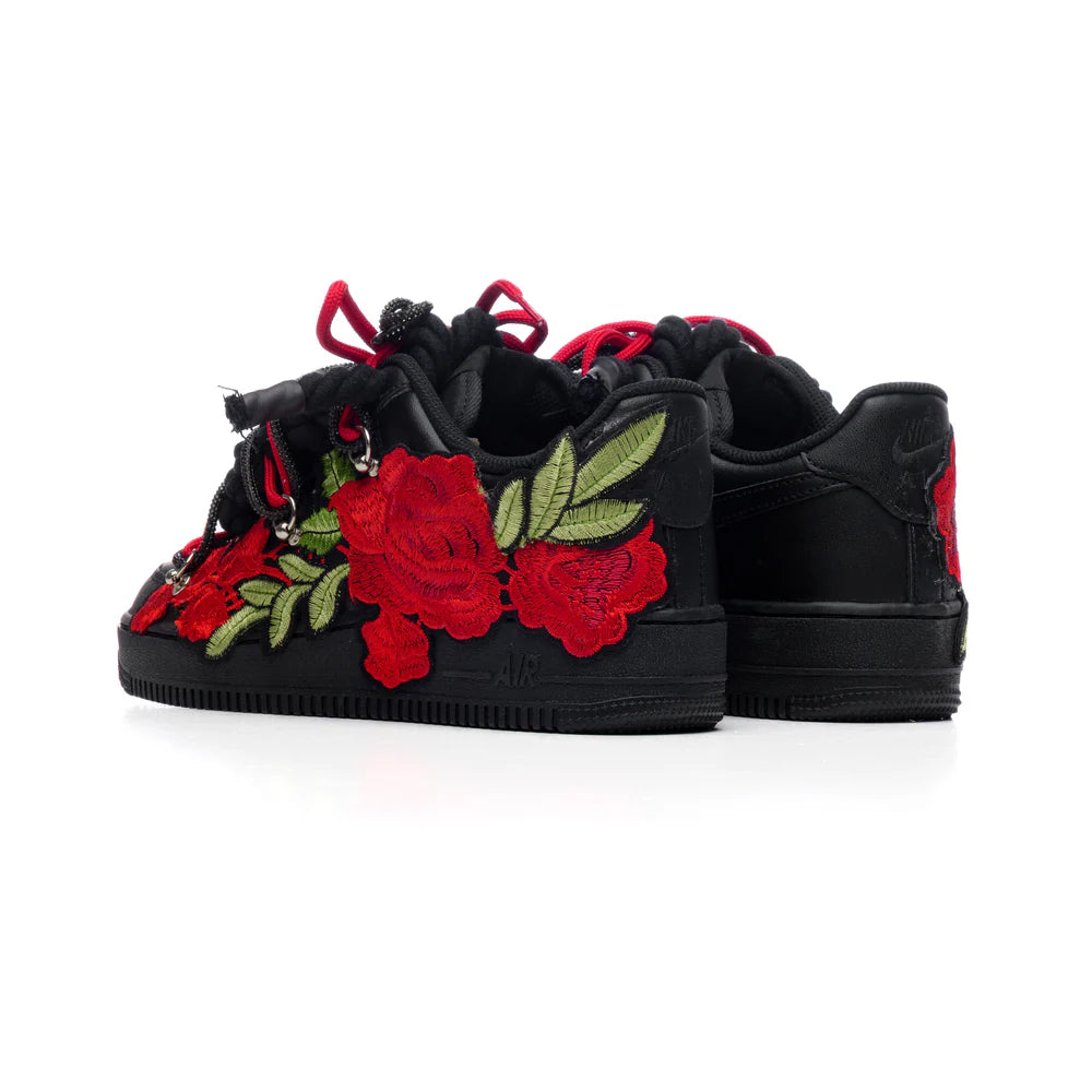 NIKE AIR FORCE BLACK RED ROSES
